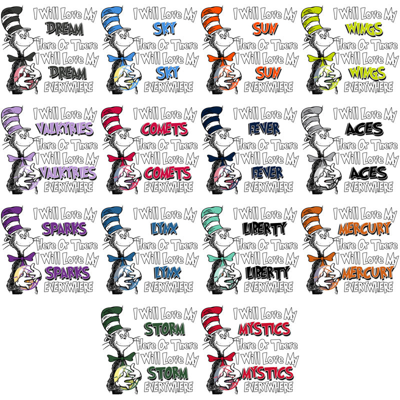 12 Cute Cat in the Hat Women's Basketball Team PNG Designs Bundle