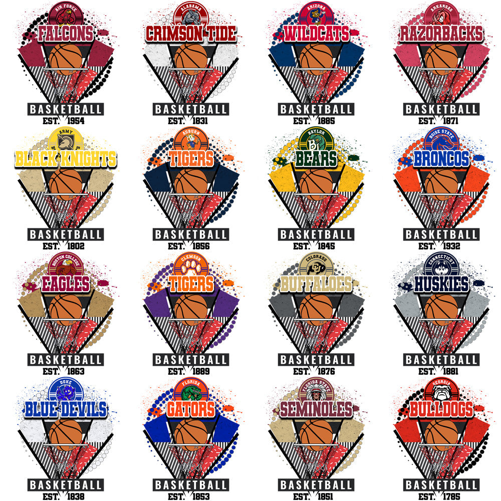 55 NCAA College Basketball Team Logo PNG Bundle for Labels