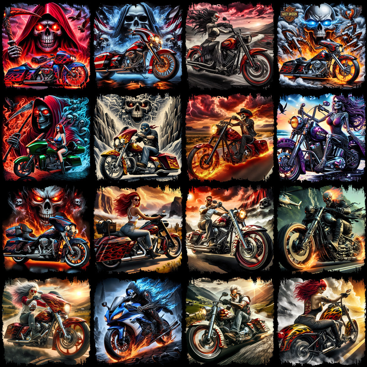 20 High-Quality Motorcycle Biker Halftone PNG Designs Bundle