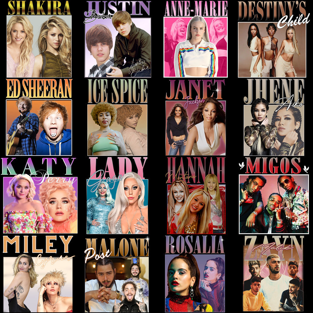 70 Popular Music Star Tribute PNG Designs: Homage Bundle