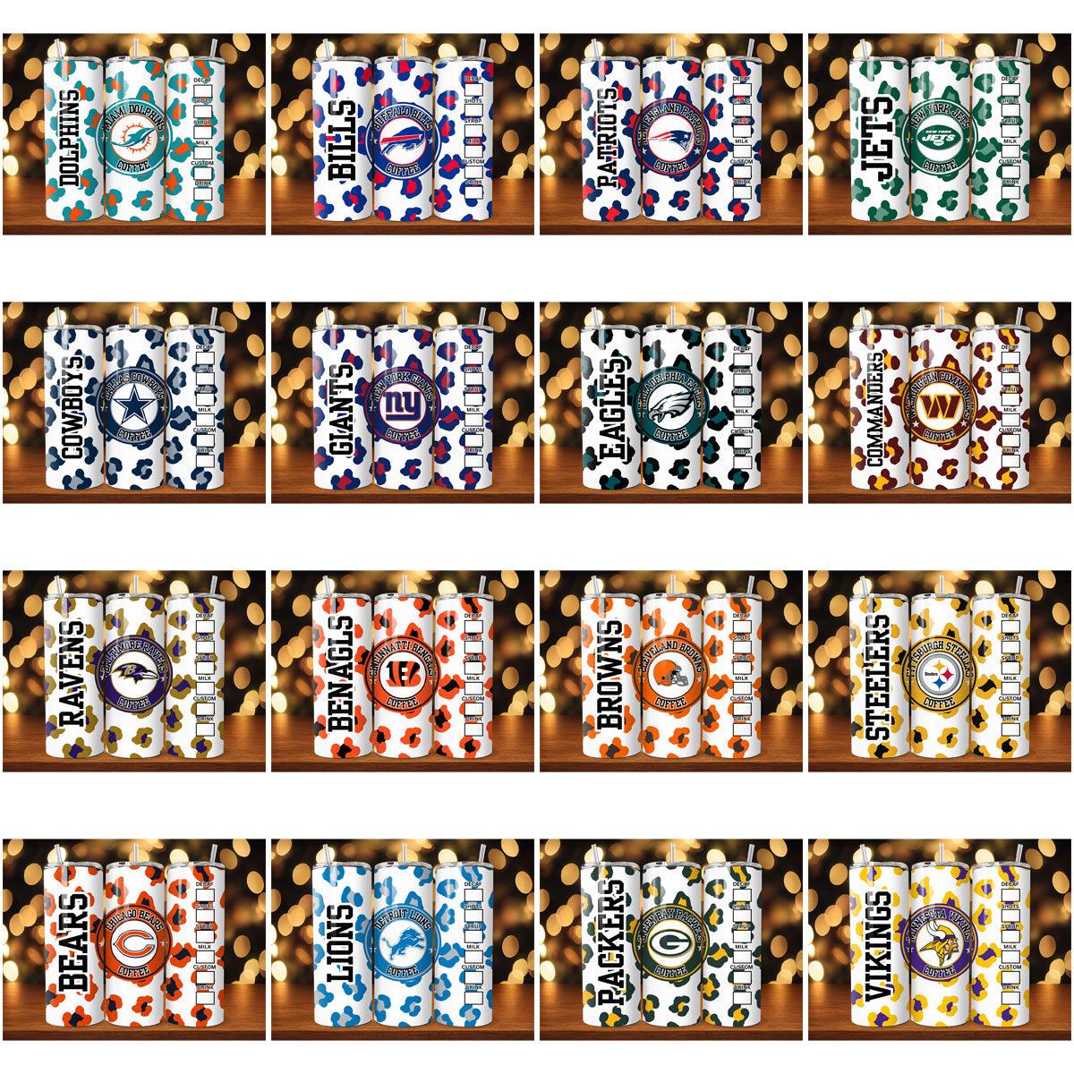 32 Cheetah Print Football Team Tumbler Wraps: JPG Bundle

