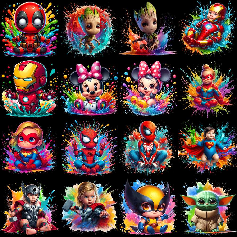 99 Cartoon Popculture Color Drip Designs Bundle PNG