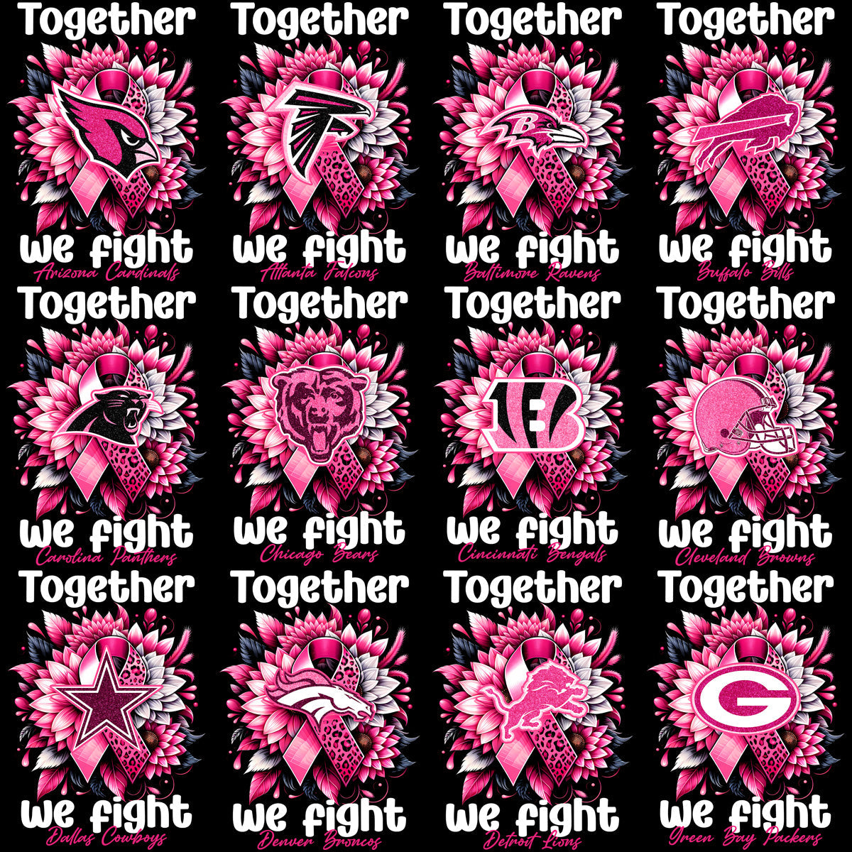 32 Breast Cancer Awareness Football Team Designs: PNG Bundle for Fundraising