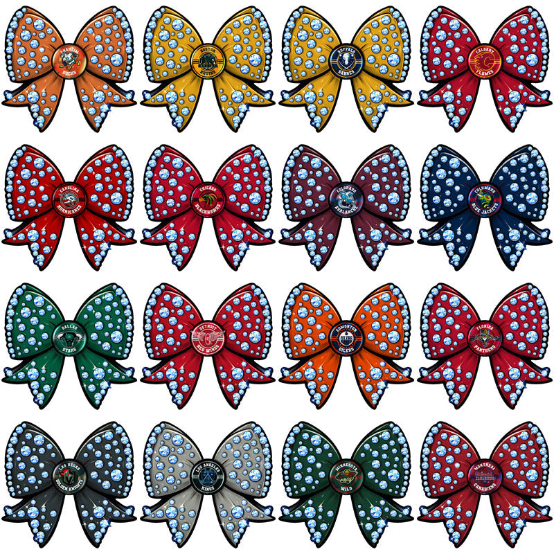 32 Ice Hockey Team Bling Bow PNG Designs: Instant Download Bundle