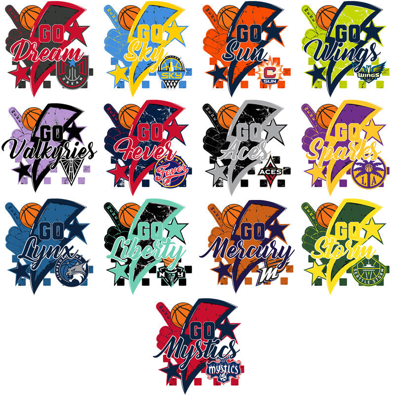 Women's Basketball Team Bolt Designs PNG Bundle: 12 Teams