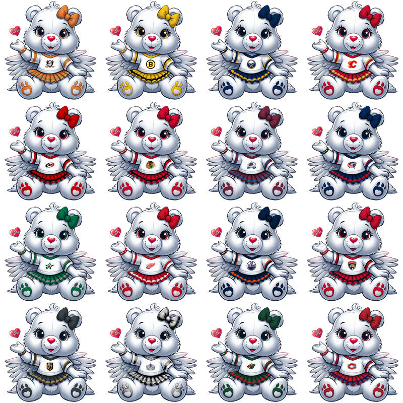 32 Ice Hockey Team Care Bear Cheerleader PNG Designs Bundle