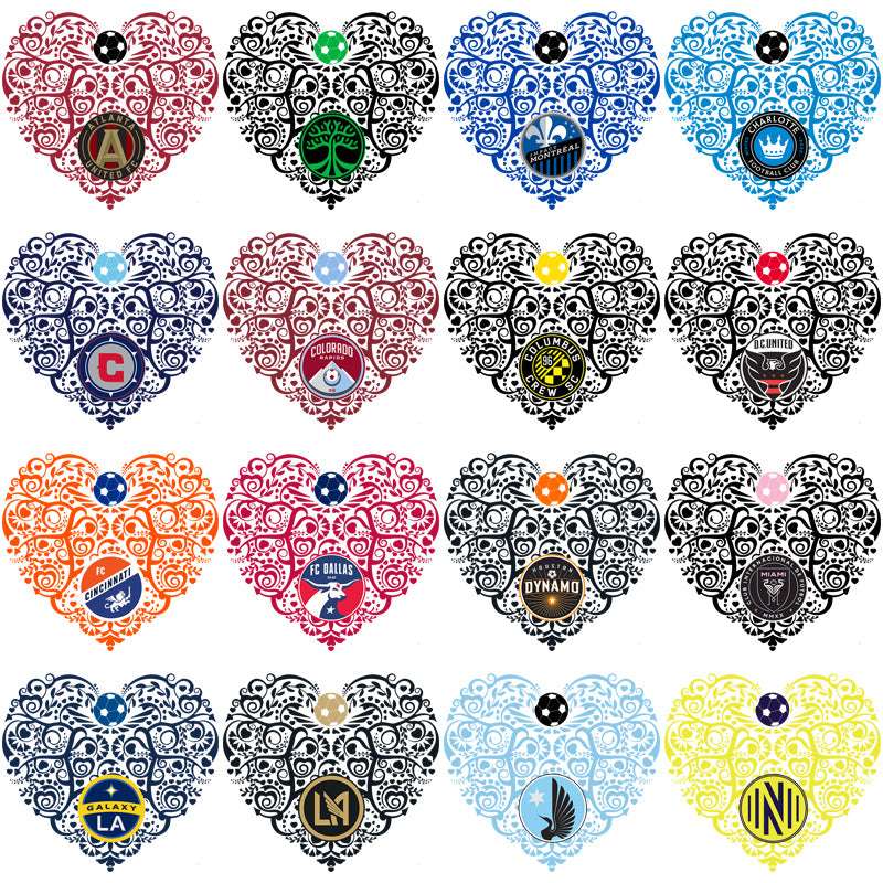 30 Soccer Teams Fancy Heart Designs Bundle PNG