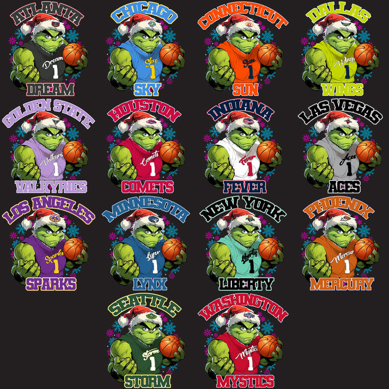 Grinch & Snowflakes PNG Designs: 12 Women's Basketball Team Graphics Bundle