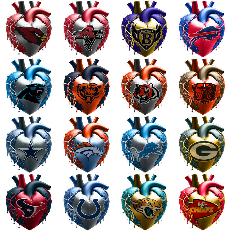 32 NFL Team Bleeding Heart PNG Bundle: Football Fan Graphics