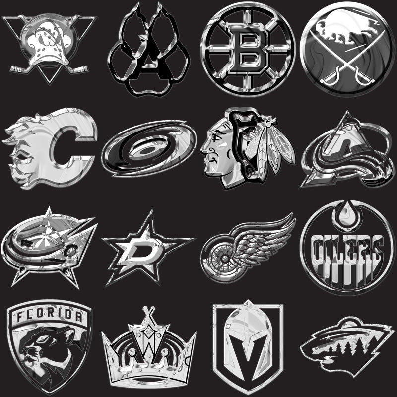 32 Premium Ice Hockey Team Chrome Logo PNG Bundle