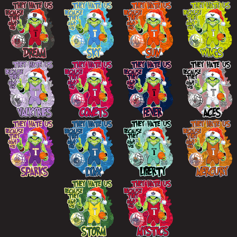 12 Grinch-Themed Women's Basketball Team PNG Designs