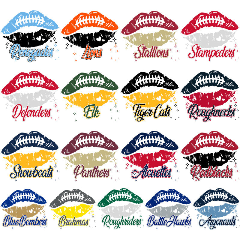 Canada Football Teams & Lips PNG Bundle: 17 Designs