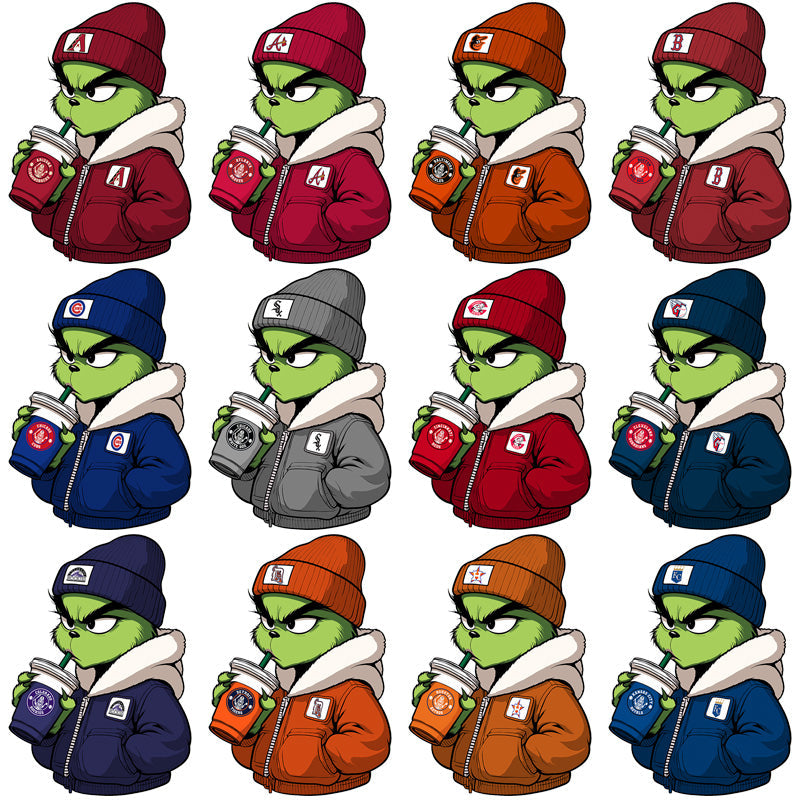 30 MLB Team Grinch Starbucks PNG Bundle: Christmas Baseball Designs