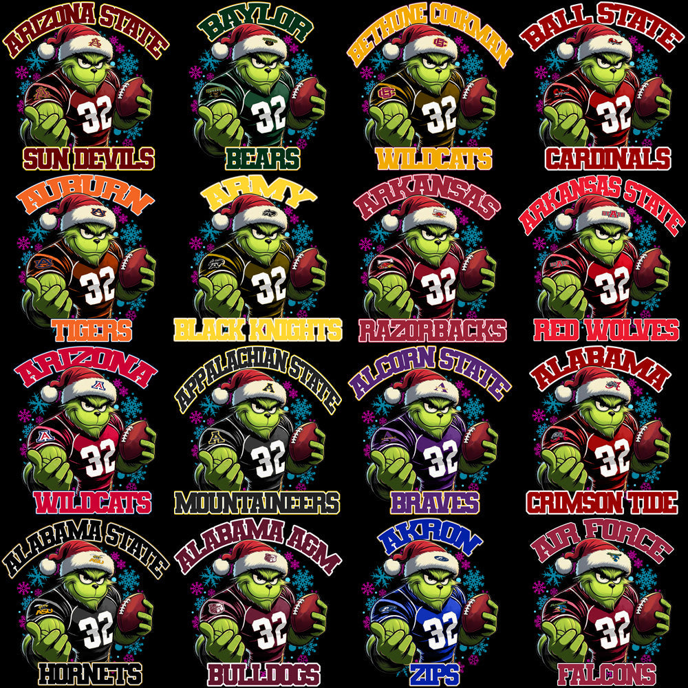 NCAA Grinch Snowflakes PNG Designs Bundle: 123 College Graphics