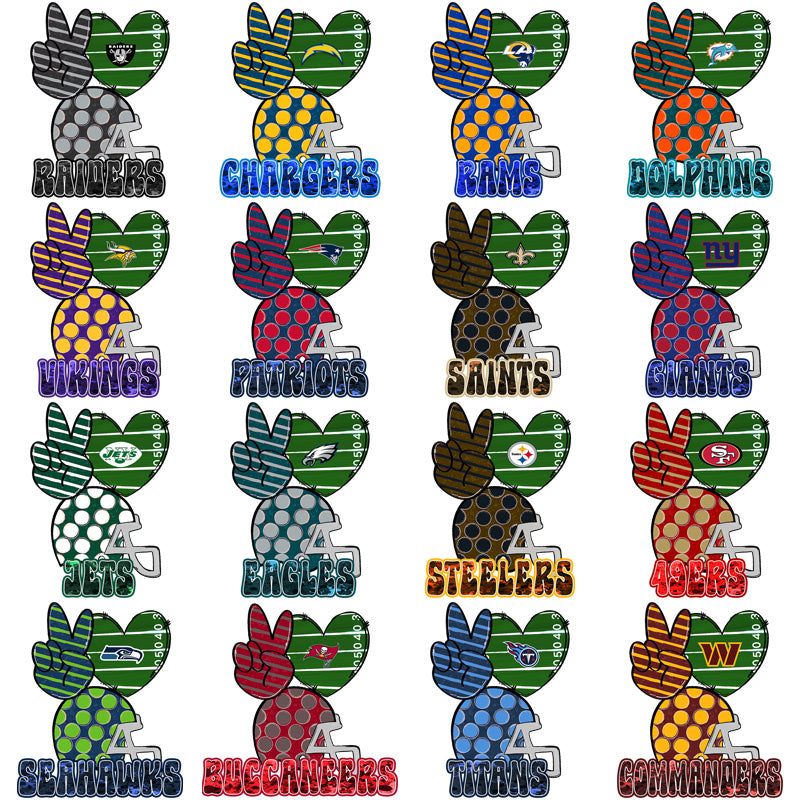 32 Football Team Peace Love PNG Designs Bundle for Facebook