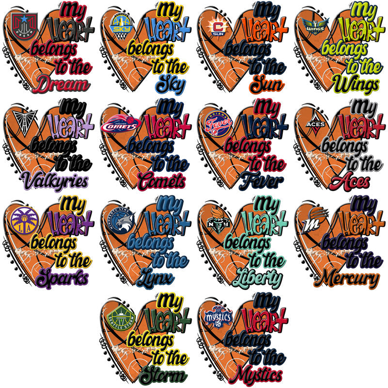 12 Women's Basketball Team PNG Designs: Heart-Shaped Team Logos Bundle