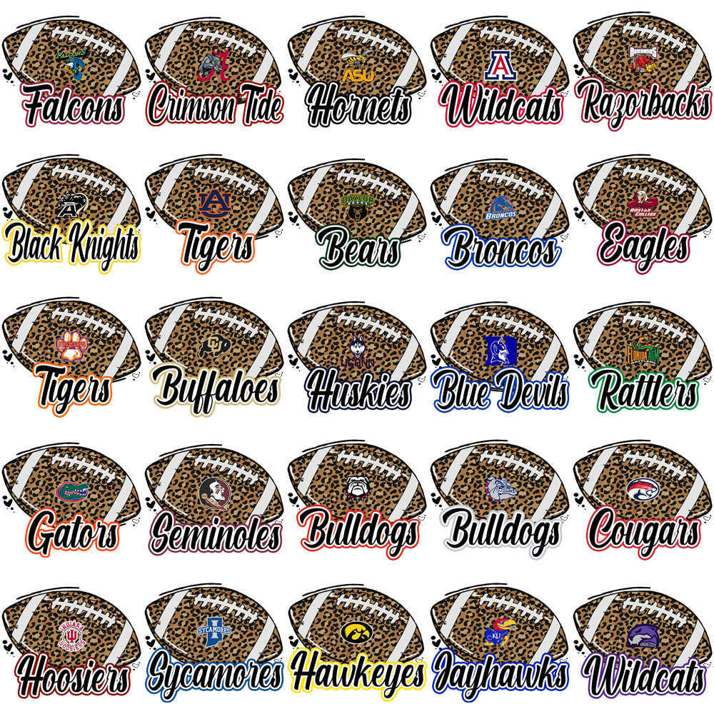 62 NCAA College Leopard Football PNG Designs Bundle for Teams