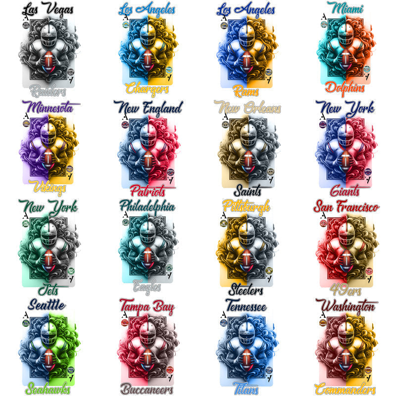 32 NFL Team Playing Card PNG Bundle: Printable Football Card Designs