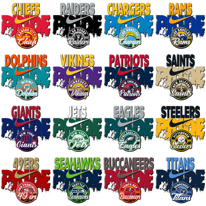 32 NFL Team Pride Swoosh Logos: PNG Bundle for Designers