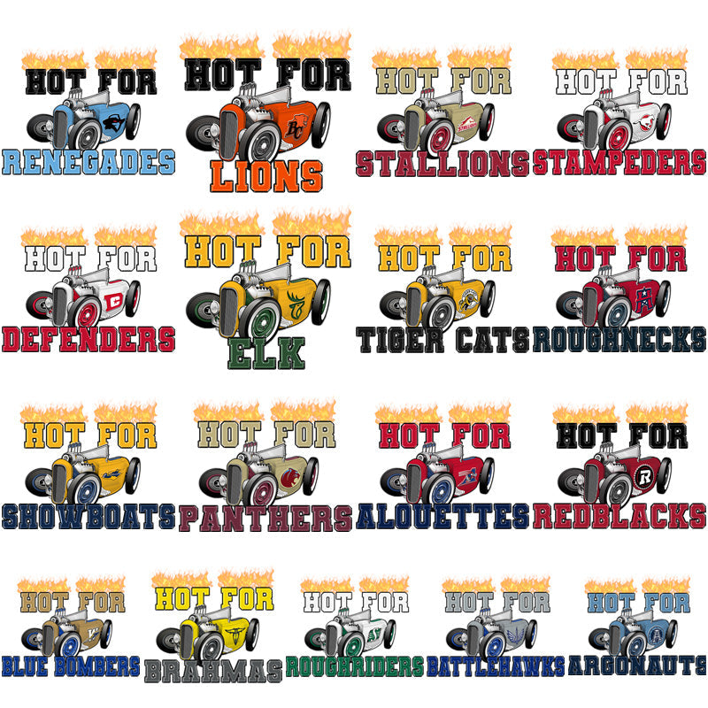 Canada Football Team Hot Rod PNG Designs Bundle (17 Teams)