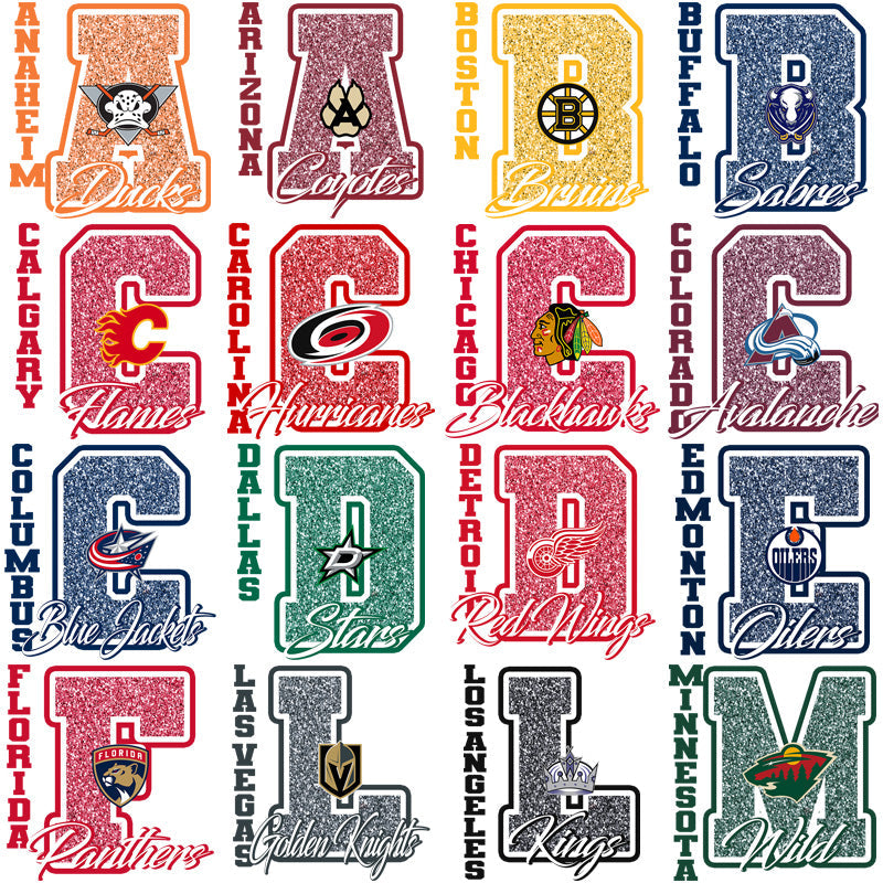 32 Glitter Ice Hockey Team Logos: PNG Bundle for Designs
