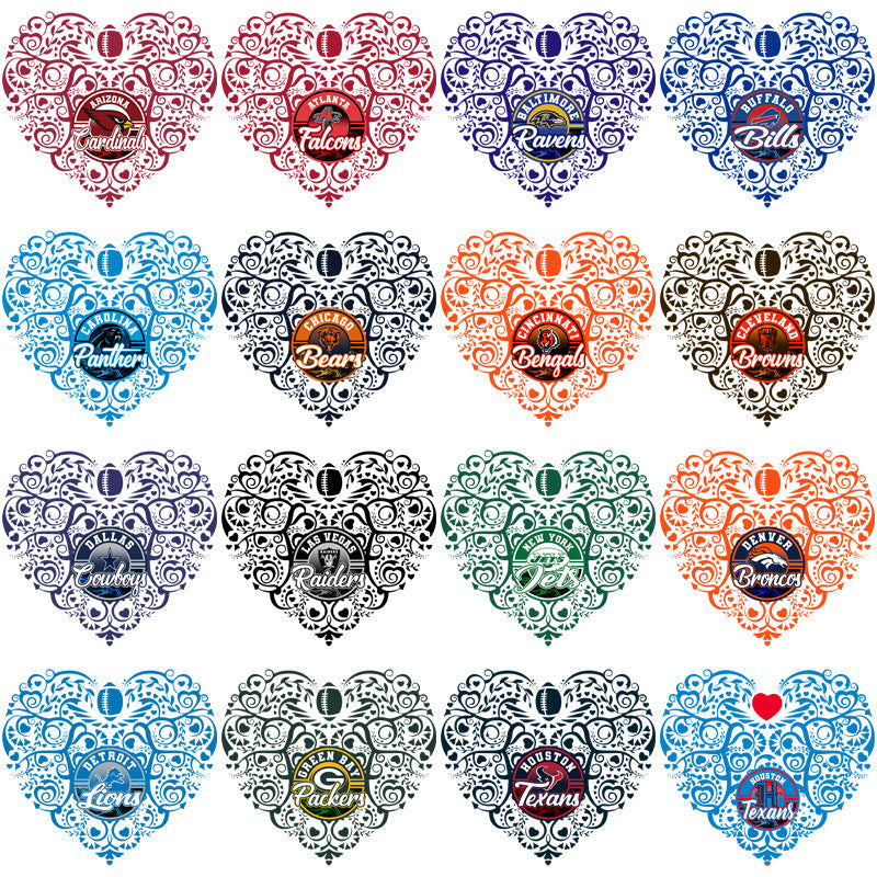 32 Football Team Heart PNGs: Valentine's Day Graphics Bundle