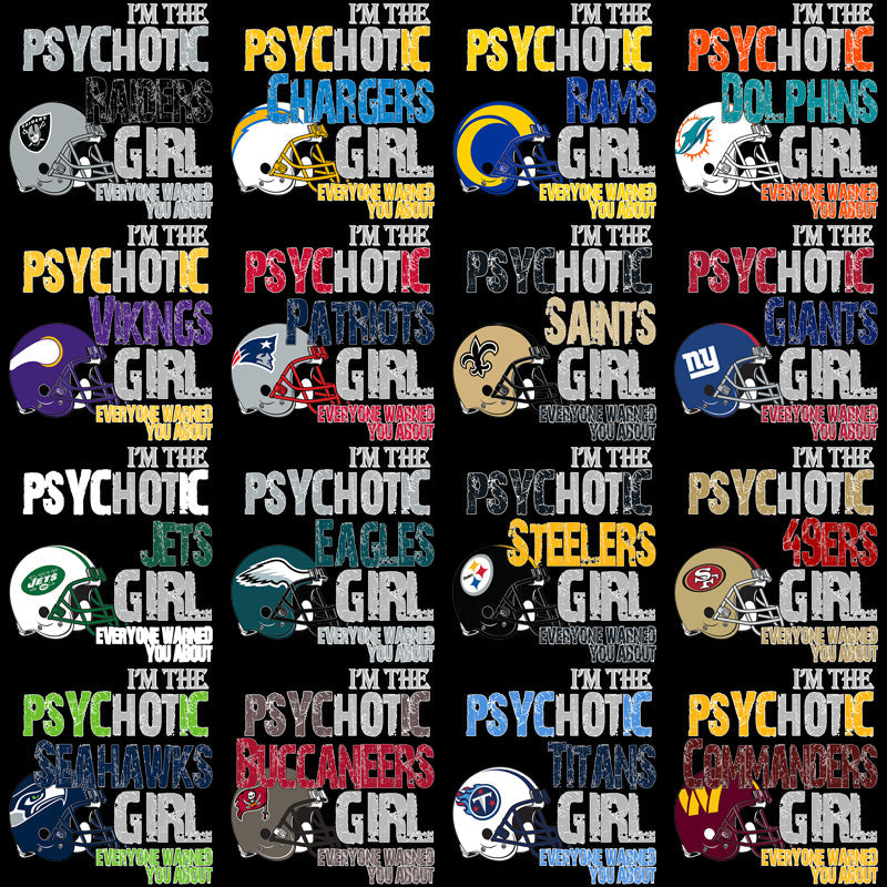 32 NFL Team Psycho Girl PNG Bundle:  Graphic Designs for Football Fans