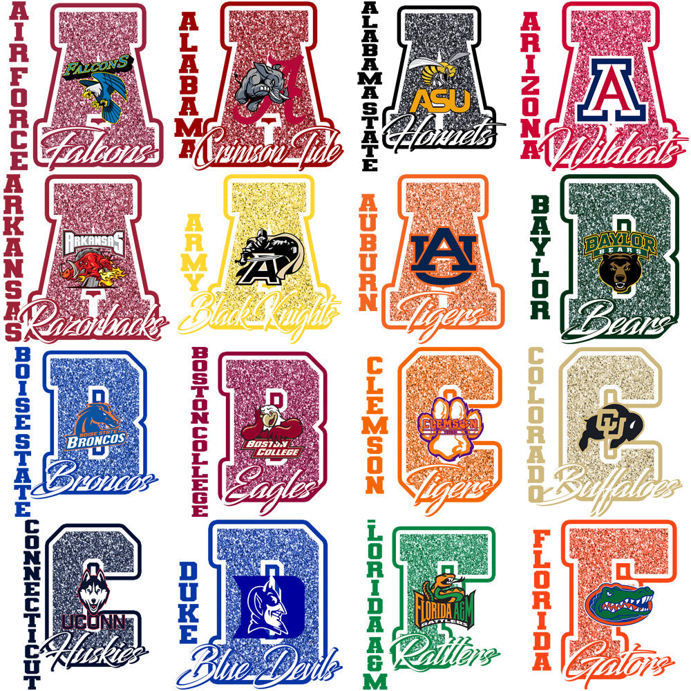57 NCAA College Team Glitter Letter PNG Designs Bundle