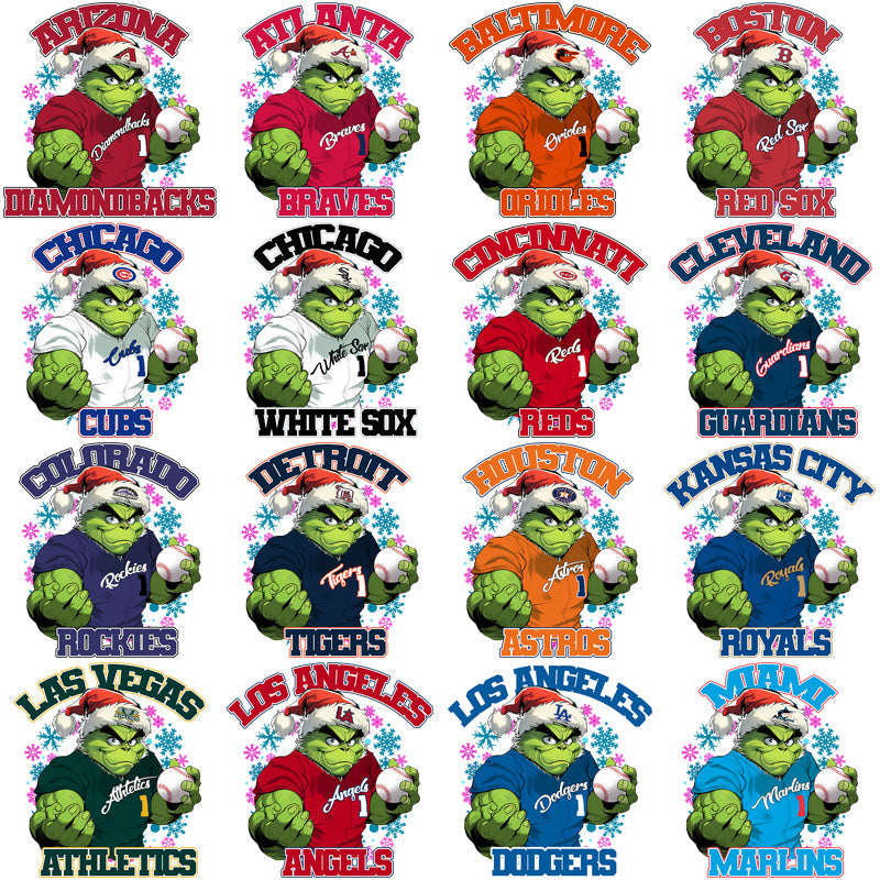 30 MLB Team Grinch & Snowflake PNG Bundle: Christmas Baseball Designs