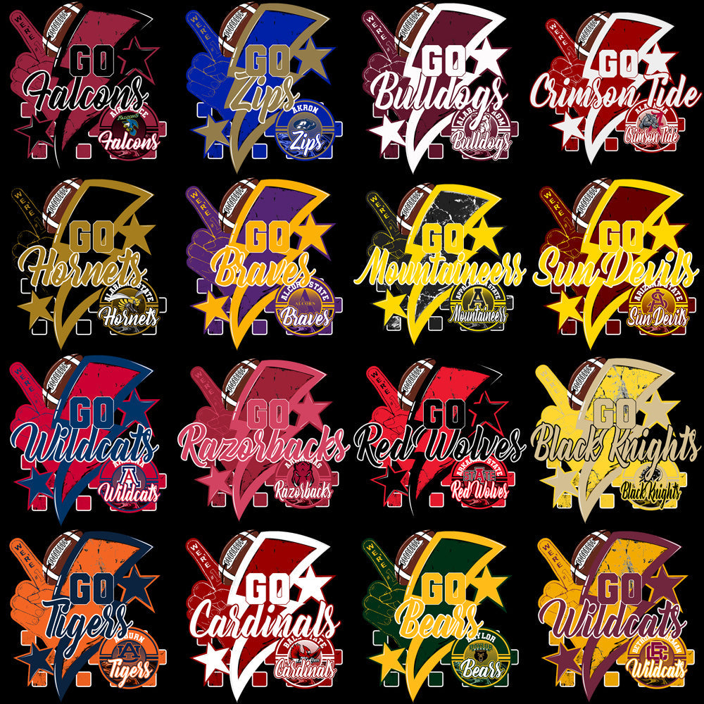 121 NCAA College Football PNG Designs Bundle: Go Team Bolt!