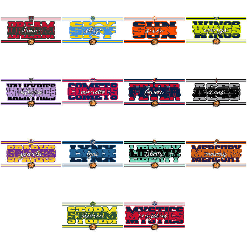 12 Women's Basketball Team Logos: Stripes PNG Bundle