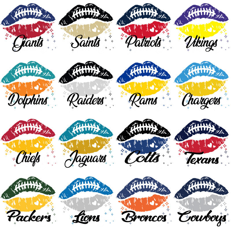 32 NFL Team Football & Lips PNG Designs Bundle
