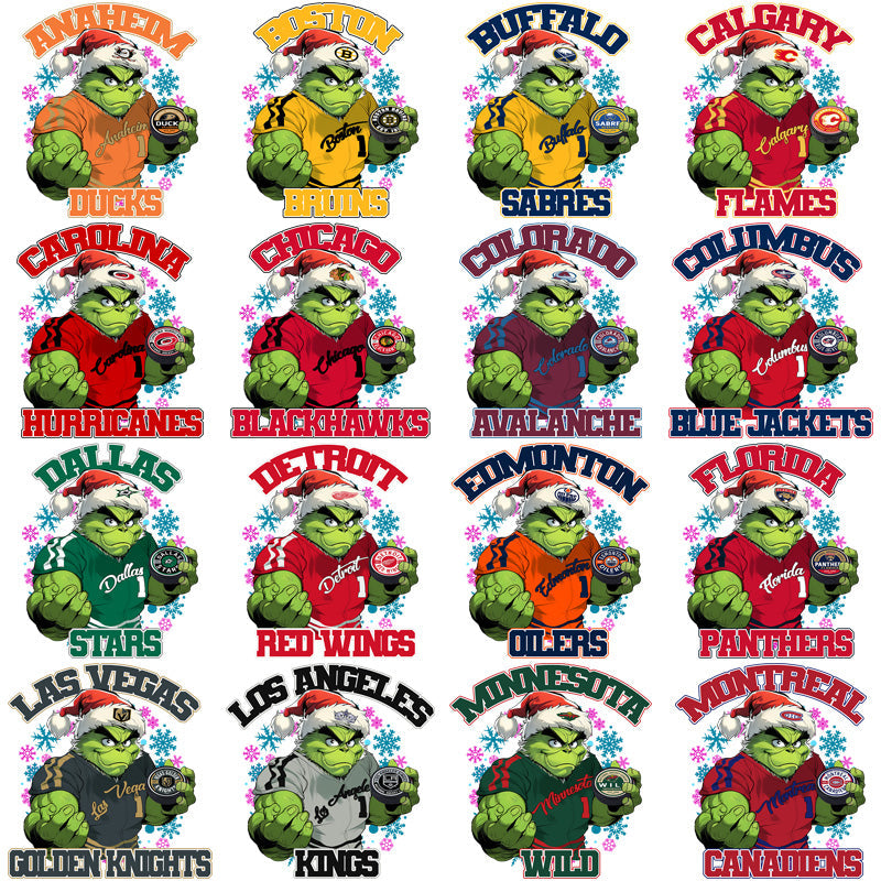 32 Grinch Hockey Team PNG Snowflakes Designs Bundle