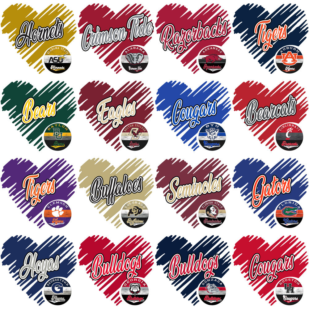 51 NCAA College Team Heart Logos: PNG Bundle for Design Projects