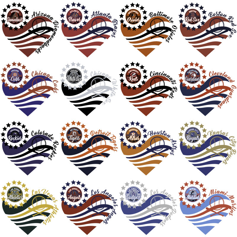 30 MLB Baseball Team Logos: Heart & Stars PNG Bundle for Designers