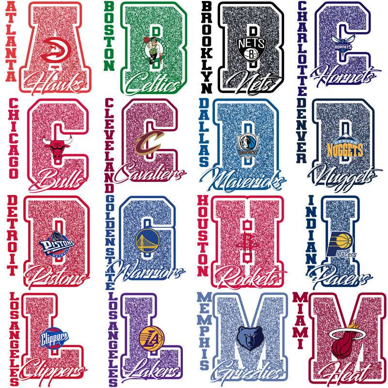 30 Basketball Teams Glitter Letter Designs Bundle PNG