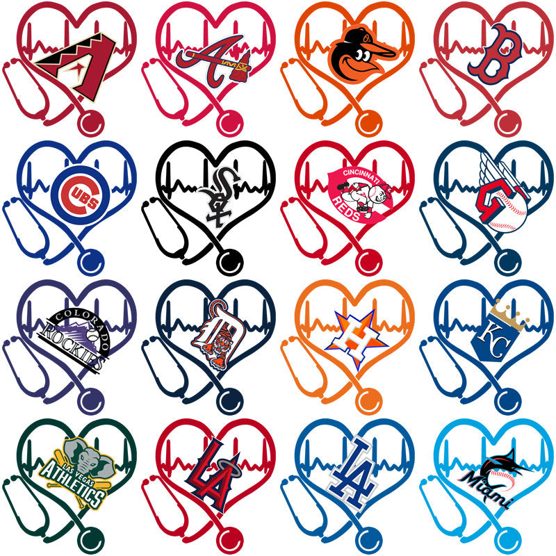30 MLB Team Heartbeat PNG Designs Bundle: Baseball Fan Graphics
