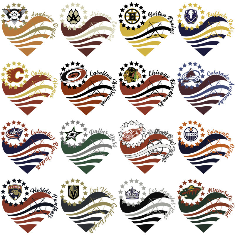 32 Premium Ice Hockey Team Logos: Heart & Stars PNG Bundle