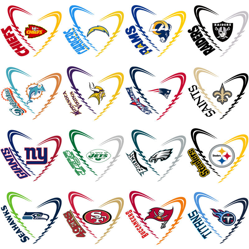 32 Football Team PNGs: Laced Hearts Designs Bundle for Cheerleaders, Fans & More