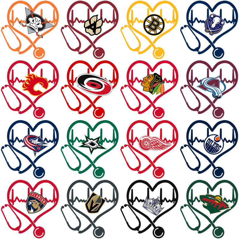 32 Ice Hockey Team Heartbeat PNG Designs Bundle: Instant Download