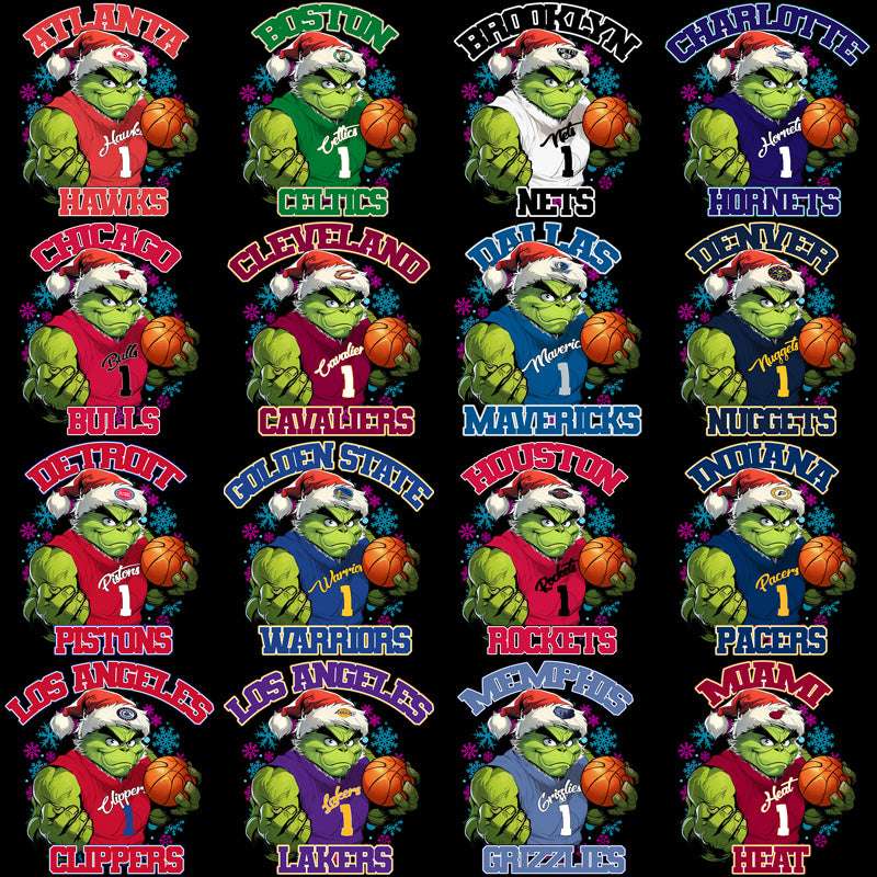 30 Basketball Teams Grinch Snowflakes Designs Bundle PNG