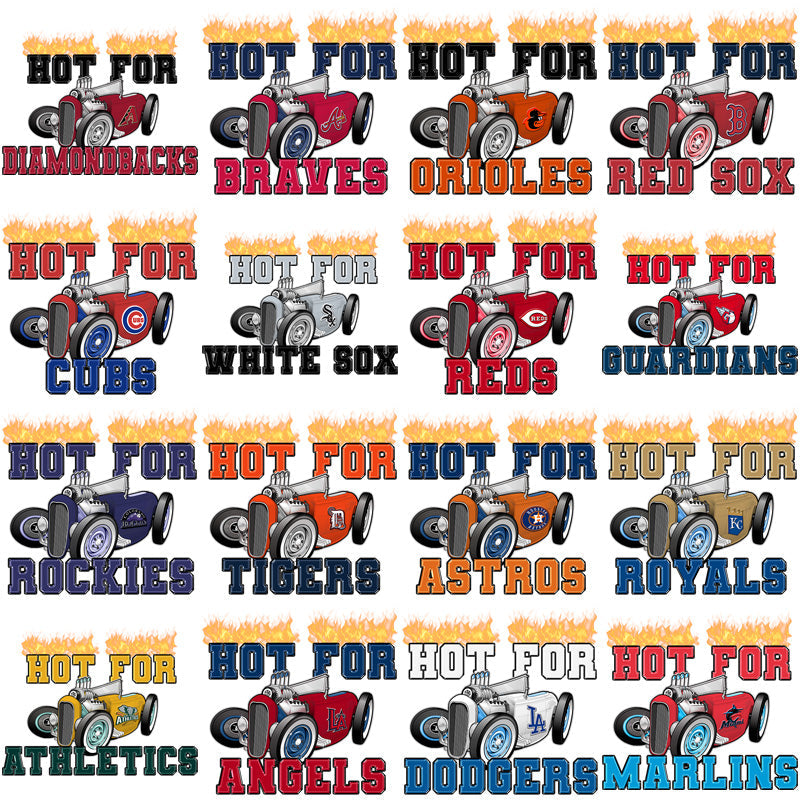 30 MLB Team Hot Rod Designs: PNG Bundle for Cricut & Silhouette