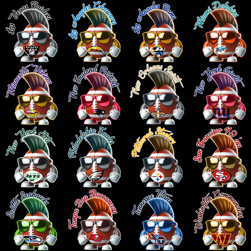 32 NFL Team Mohawk PNG Designs: Football Helmet Graphics Bundle