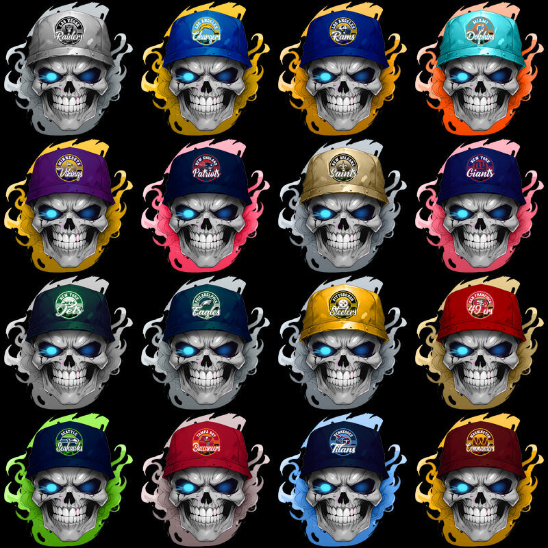 32 Smokin' Skull Football Team PNG Designs Bundle