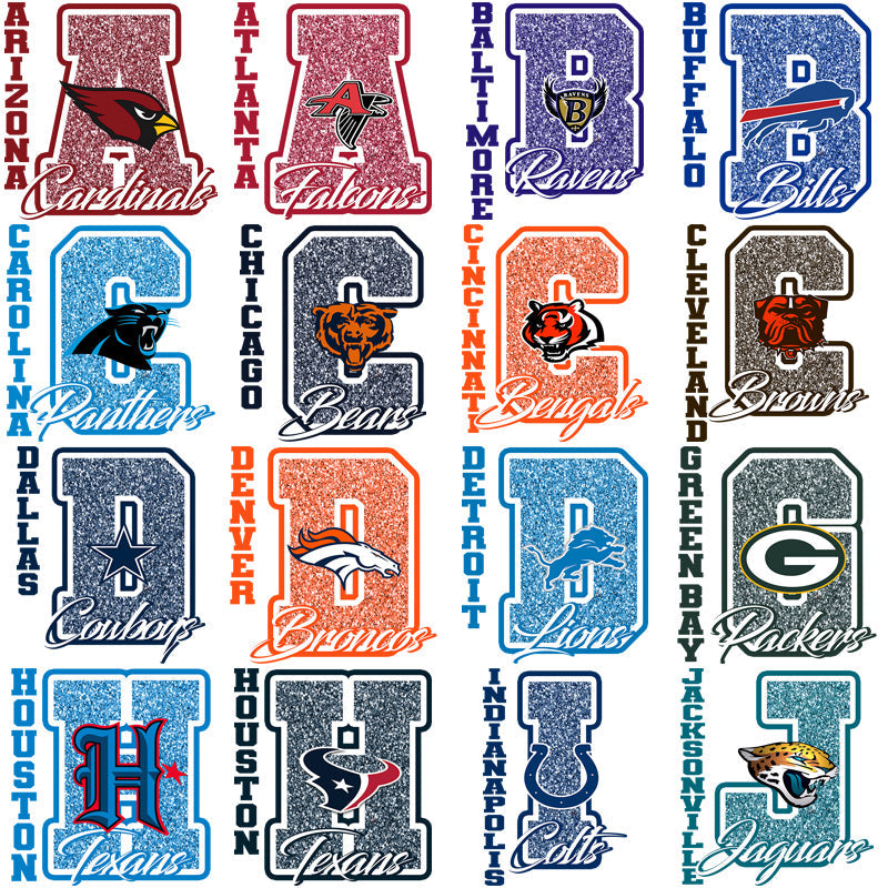 32 Glitter Football Team Logos: PNG Bundle for Cheerleaders & Fans