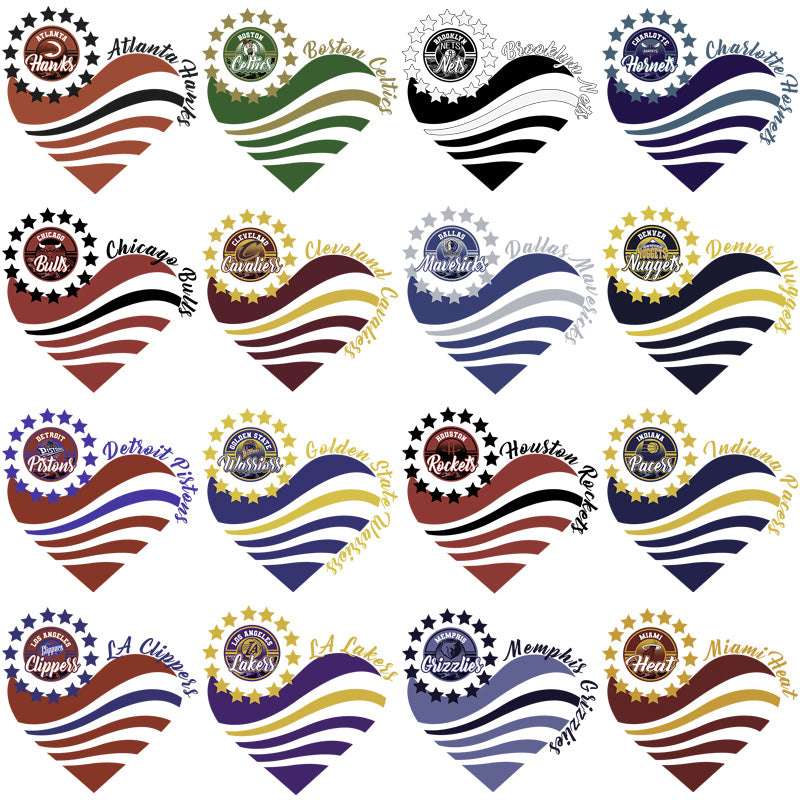 30 Basketball Teams Heart & Stars Designs Bundle PNG