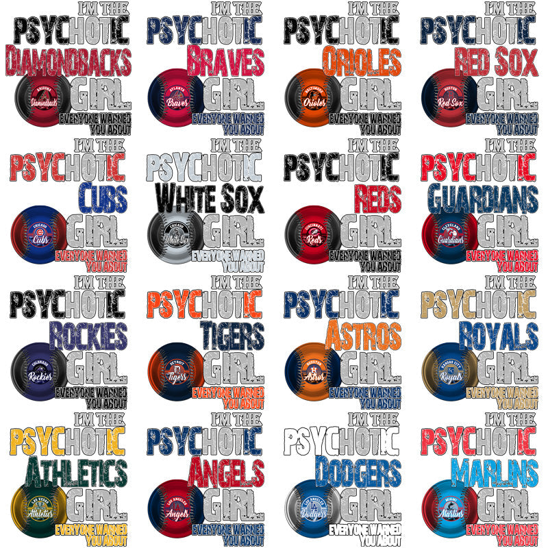 30 MLB Team Psycho Girl PNG Bundle: Baseball Fan Designs