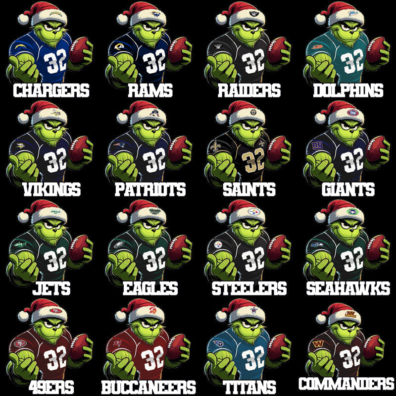 32 NFL Grinch Football Team PNG Designs: Christmas Bundle