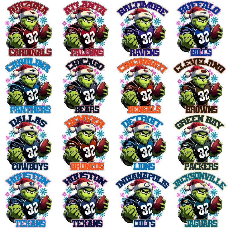 32 NFL Team Grinch & Snowflake PNG Bundle: Christmas Football Designs