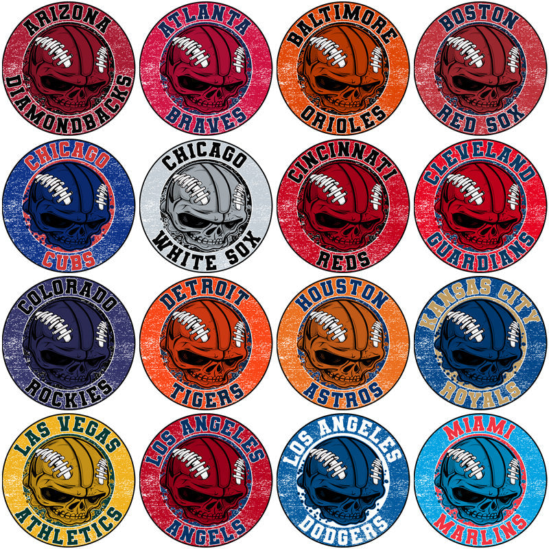 30 Baseball Team Skull Logo PNG Bundle: Spooky Sports Designs